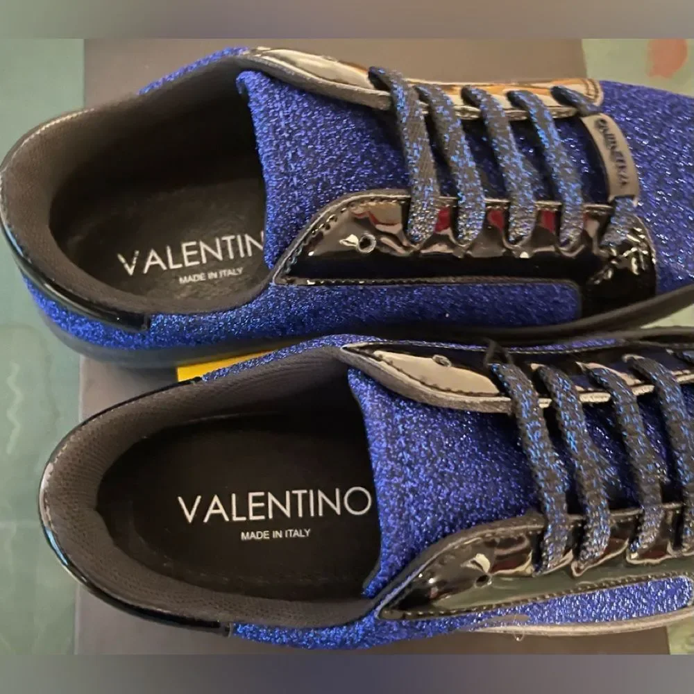 New Mario Valentino SELA Royal Blue Sparkle Black Sneakers Shoes 37 EU 7 USA - Picture 8 of 14
